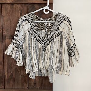 Free People Runnin On A Dream Top Womens Small Ivory Embroidered Crop Top